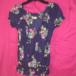 Dark Blue Floral Blouse